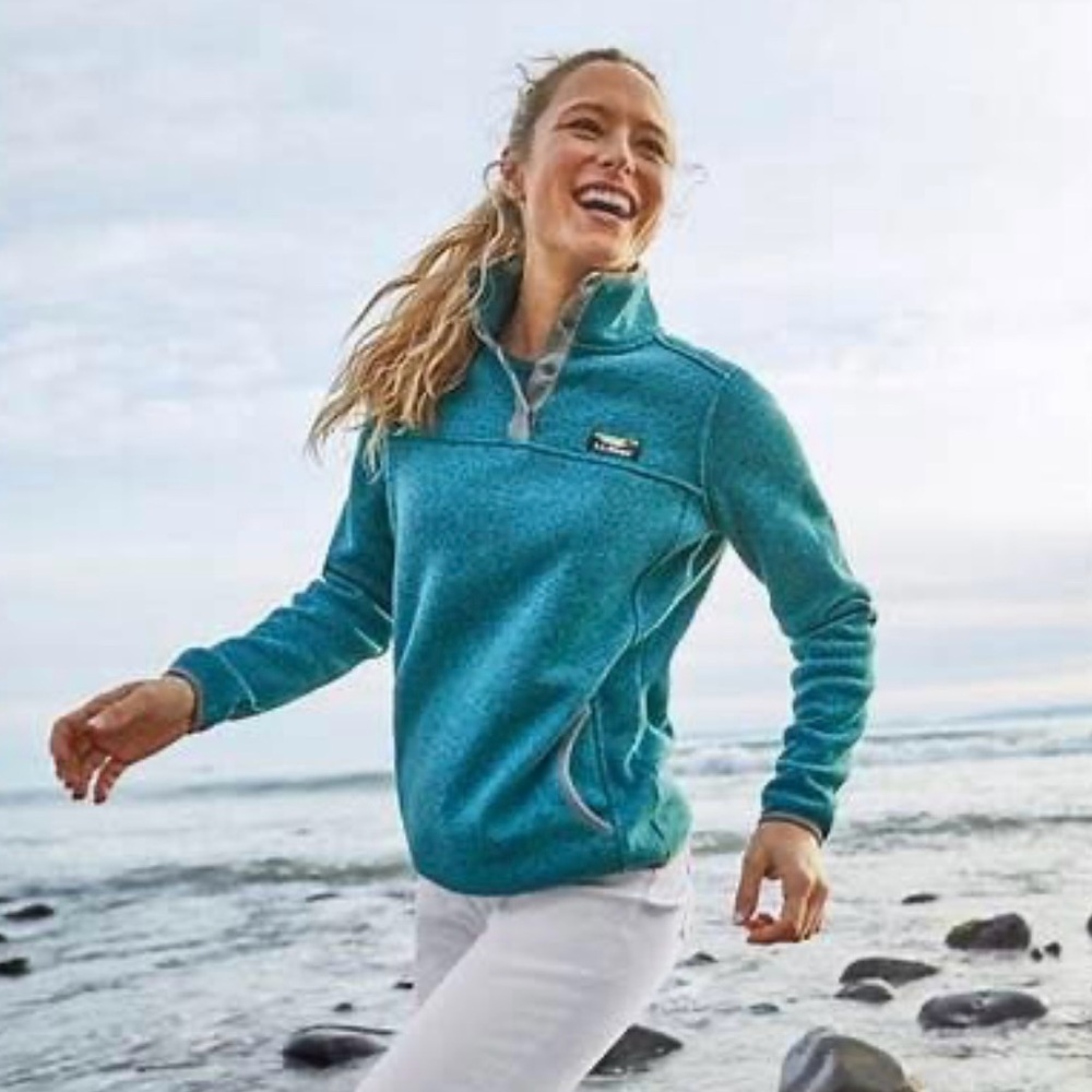 L.L.Bean Sweater Fleece Pullover Teal T-Snap